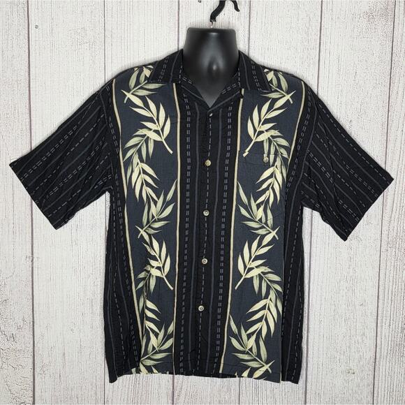 Hilo Hattie Other - VTG Hilo Hattie Hawaiian Shirt | Black Leaf Print Rayon Button Up | Size M
